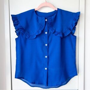 Cobalt blue ruffle short sleeve blouse